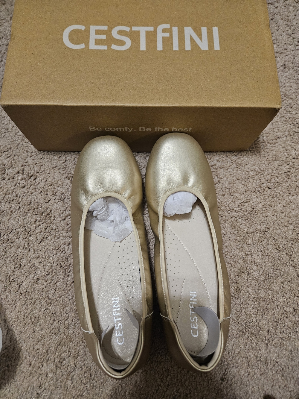 Cestfini Gold Metallic Ballet Flats, 9.5, New In Box